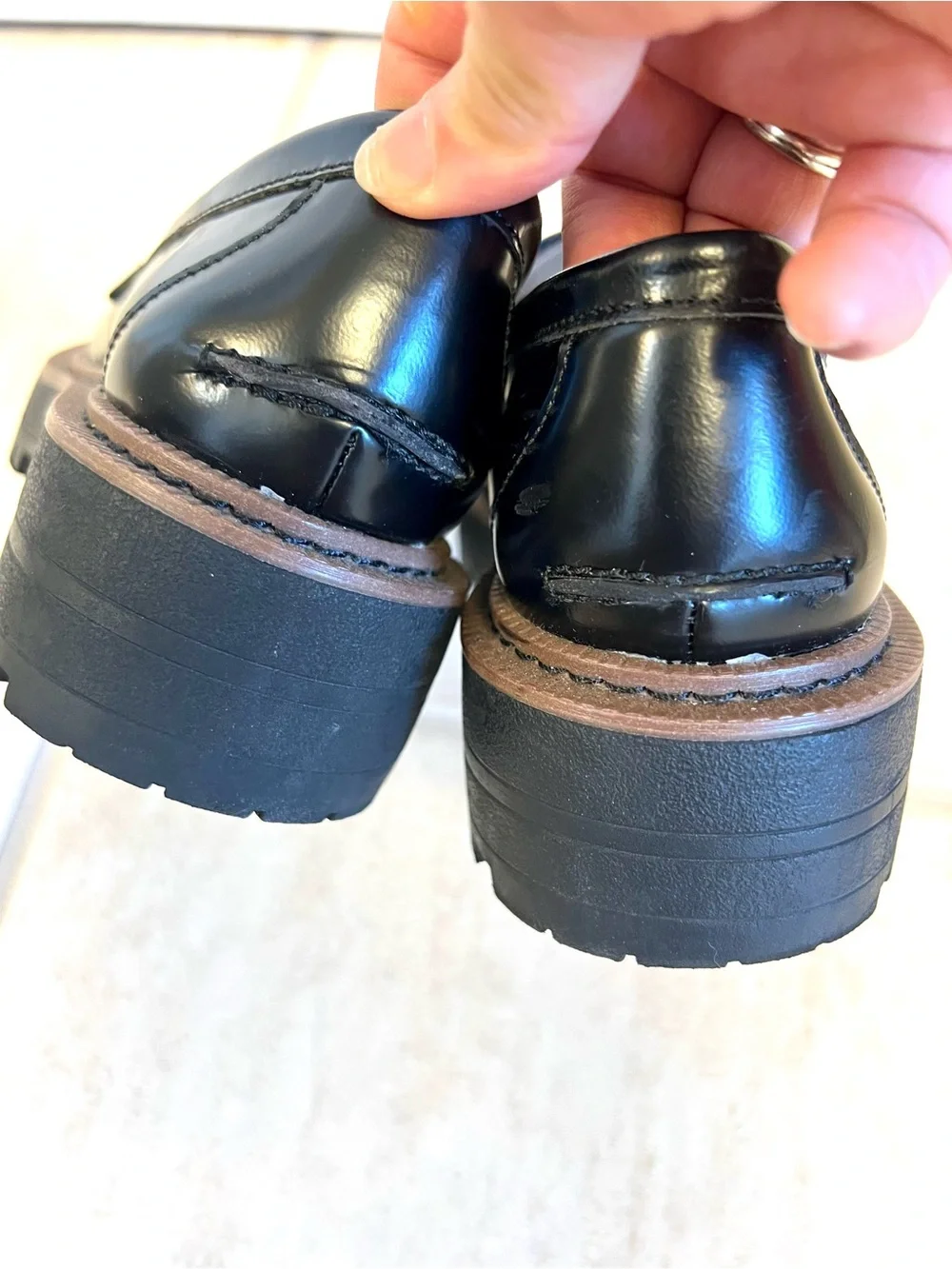 Sam Edelman 5M Penny Black Patent Platform Loafers Gold Bit chunky sole classic